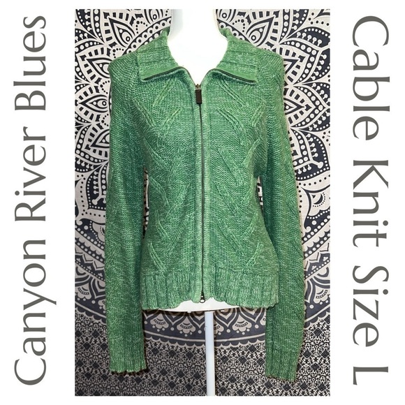 Canyon River Blues Sweaters - Canyon River Blues - Vintage - Cable Knit - Zip Up Sweater - Size Large